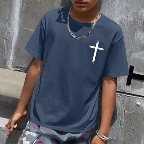 Image of KEEVICI Boys Christian Graphic Tees God Jesus Shirts for Kids Cross Faith Bible Verse Inspirational Religious Cotton T Shirt