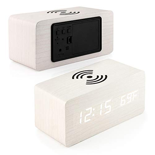 image for Oct17 Wooden Alarm Clock with Qi Wireless Charging Pad Compatible with