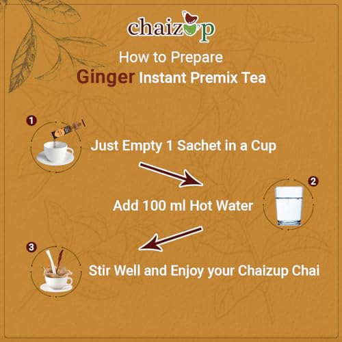 Image of Chaizup Premium 1 Min Instant Ginger Tea Premix - 10 Sachets | Ginger Flavours | 10 Servings | 140g