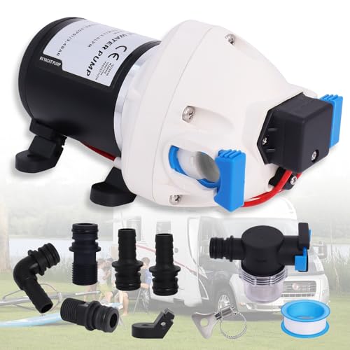 Image of Upgraded R3526144D RV Water Pump, 3.0 GPM 50-PSI 12V DC Triplex Diaphragm Self-Priming Water Pump with Strainer and Pressure Switch for RVs Boat Yacht Caravan (White)
