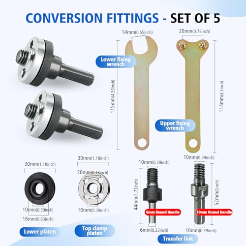 10PC Conversion Angle Grinding Adapter Connecting Rod Kit for Electric Drill, 6mm/10mm Electric Drill Angle Grinder Connecting Rod Set, Adjustable Rotary Driver Cutter Shaft Accessories (6mm)