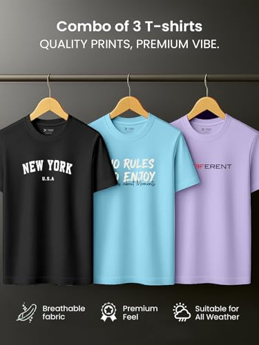 Image of XENOVAURBAN Men's Printed T-Shirt Combo Pack of 3 | Regular Fit Cotton Tshirts for Man
