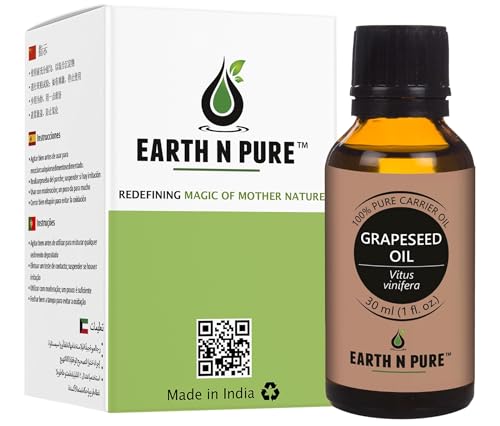 Image of Earth N Pure Grapeseed Oil Cold Pressed, Natural and Therapeutic Grade 30 ml
