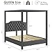 IDEALHOUSE Queen Size Canopy Bed Frame with Nailhead Decoration Headboard，Upholstered Bed Frame with Poles 4 Corner Bed Bracket,Solid Wood Slats Support,No Box Spring Needed,Noise Free,Gray