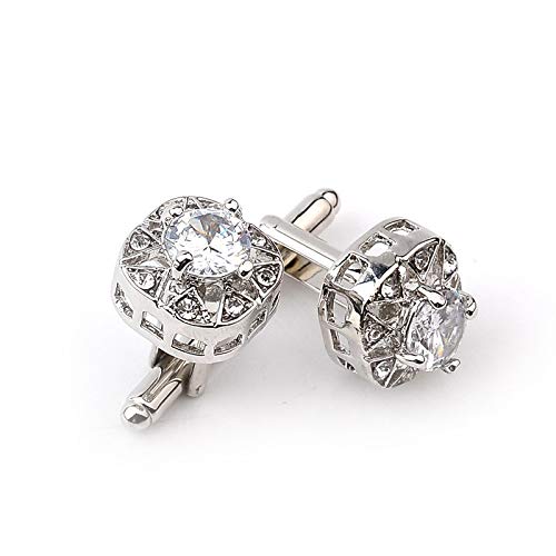 RICH & RARE Luxury Rhinestone Crystal Cuff-Links Classic Silver W/Crystal Rhinestone W/Gift Box