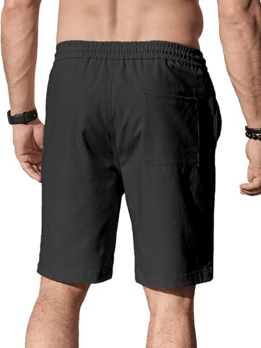 Image of Comdecevis Men's Linen Shorts Casual Elastic Waist Drawstring Summer Beach Vacation Yoga Golf Shorts with Pockets