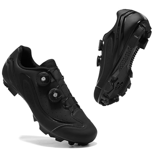 NGARY Zapatilla de Ciclismo MTB Hombre y Mujer, Zapatos Bicicleta de Carretera Exterior Compatible con SPD Pedales de 2 Tornillos con Calas Antideslizantes Respirables,Negro,40 EU
