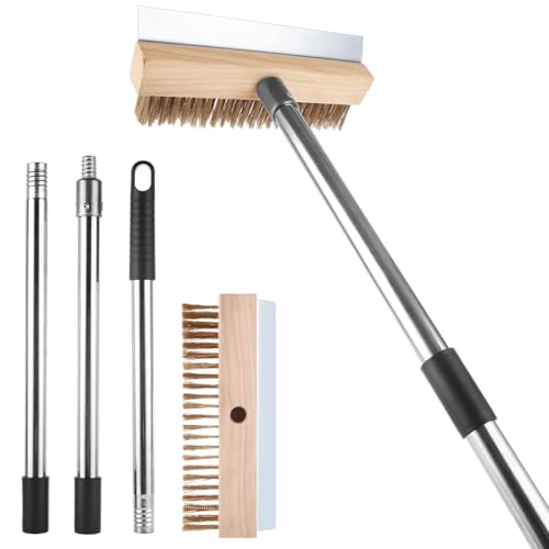 ACXFOND Aluminum Pizza Oven Brush, Grill Brush with Scraper and 3 Sections of Detachable Long Rod Design for Commercial Cleaning, Restaurants, Kitchens, BBQ Shelf Or Any Grill