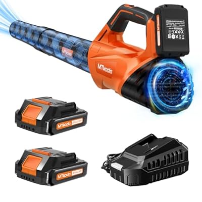 2025 Upgrade Leaf Blower, Leaf Blower Cordless with 2*2.6AH Batteries and Fast Charger, 450CFM &150MPH and 2 Speed Mode, Lightweight Electric Leaf Blowers for Lawn,Yard, Leaves, Dust,Snow Care(Orange)