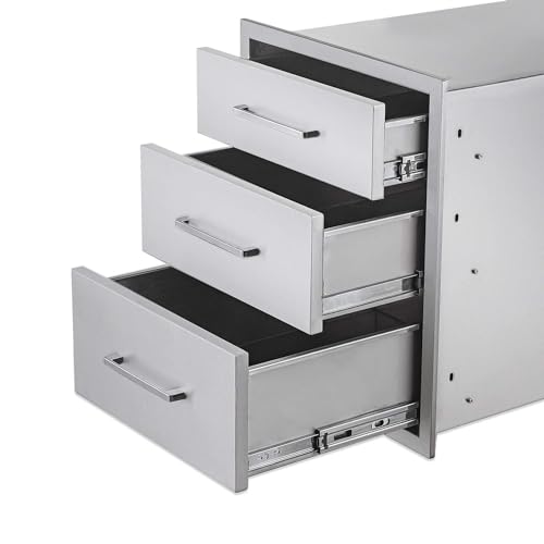 Image of Outdoor Kitchen Drawers,Stainless Steel BBQ Drawer 3-Drawer, 16 inch W x 21 inch H x 23 inch D Flush Mount Triple Access Drawer for Outdoor Kitchen,BBQ Island