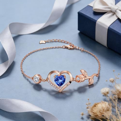 Image of 1CT Rose Heart Bracelet Moissanite Lab-Grown Sapphire Ruby Emerald&More 18K White Rose Gold Plated Anniversary Birthday Gift for Wife Girlfriend Mom Daughter Mothers Day Gift for Mom