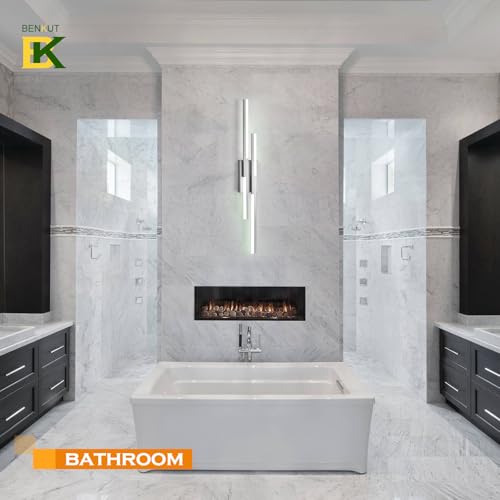 Image of Benkut Modern LED Wall Sconce Silver Remote Wall Light Fixtures for Bathroom, Dimmable Vanity Light Indoor LED Remote Wall Sconce for Living Dining Room Bedside Bedroom(3000-6500K 35.4inch)