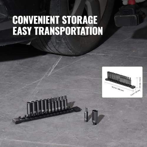 Image of VEVOR 1 /4 inch Drive Impact Socket Set, 14 Piece Deep Socket Set Metric 4-15mm, 6 Point Cr-Mo Alloy Steel for Auto Repair, Easy-to-Read Size Markings, Rugged Construction, Socket Organizer