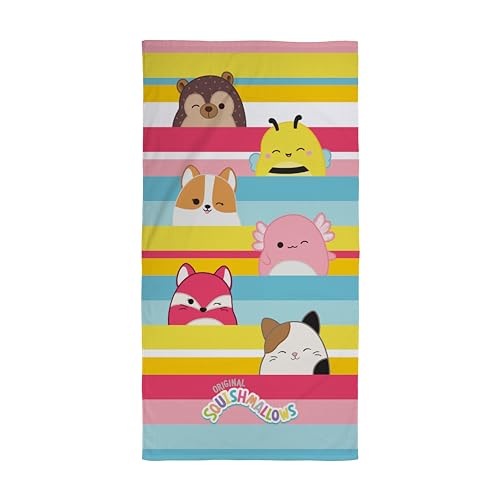 Squishmallows Official Kids Towel | Super Soft Feel, Stripes Design | Perfect The Home, Bath, Beach & Swimming Pool | One Size 70cm x 140cm