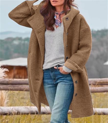 Image of chouyatou Women's Winter Single Breasted Long Wool Coat with Hood Casual Wool Blend Trench Coat Jacket