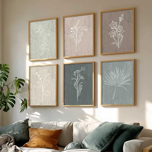 Image of Floral line art Painting for Living Room Bedroom Office Room Decor - Premium Digital Paintings with Frame for Home Decoration - Painting for Wall Decoration - (Pack of 6 Multicolor) (19X25 inch, C)