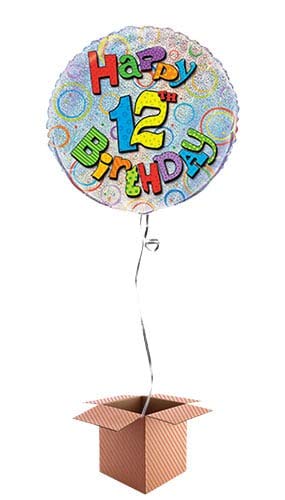 PARTYRAMA.CO.UK Happy 12th Birthday Holographic Round Foil Balloon - Inflated Balloon in a Box