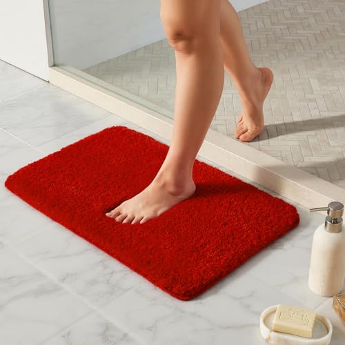 TYUU Red Bathroom Rugs Ultra Soft Bath Rugs Non Slip Washable Super Absorbent Quick Dry Small Bath Mat with Rubber Backing for Bathroom Floor Shower or Sink Red 16 x 24