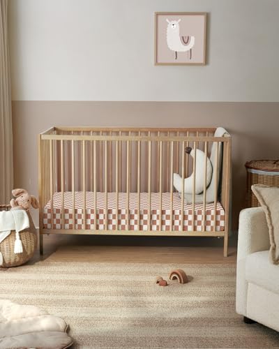 Image of Blissful Diary Muslin Crib Sheets, 2 Pack, Brown Checkboard & Brown | fitted for 52''x28'' crib mattress, soft and breathable cotton, boho style, easy care for machine wash, gift for boy and girl