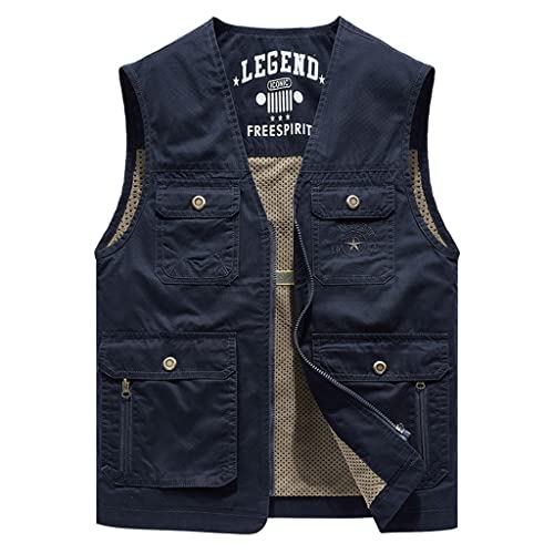Gilet de pêche pour hommes en coton bleu 2XL pour ranger tout votre matériel