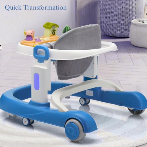 Image of Little Olive Baby Walker for Kids | Adjustable Height Baby Walking Support with Interactive Activity Toy Tray, Comfortable Padded Seat & Smooth Multi-Directional Wheels | Walker for Baby Boys & Girls - Blue