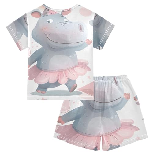 Summer Pajama Set Grey Hippos, Short Sleeve Sleepwear Nightwear2