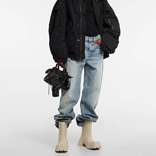 Theshy Women's Square Toe Ankle Boots Platform Chunky Mid Block Heel Bootie Pull On Non-Slip Rubber Water Shoes Rain Boots #TOP5