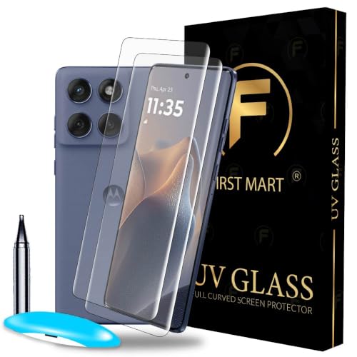 Image of FIRST MART UV Tempered Glass for Motorola Edge 60 Fusion - Pack of 2, 9H Full-Glue Curved Screen Protectors, HD Clear, Fingerprint Compatible, Installation Kits | Crystal Clear
