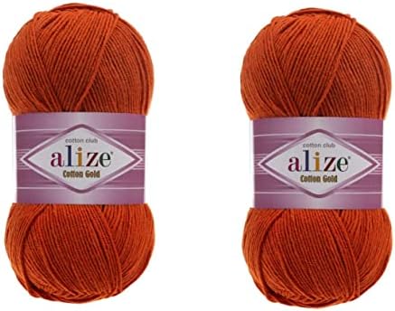 Alize Cotton Gold Yarn 55% Cotton 45% Acrylic Yarn Crochet Hand Knitting Art Lot of 2 Skeins 200gr 722yds (36-Terra)