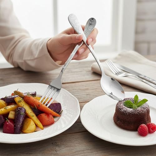 Image of 10 Pcs Silver Floaral Stainless Steel Cutlery Set for Dining Table with Spoons and Forks Set + Butterknives - The Perfect Tableware /Flatware