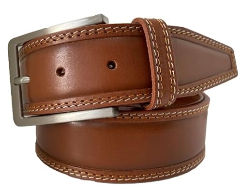 MENS BELT DOUBLE STITCHED 100% ITALIAN SINGLE SKIN HIDE LEATHER 40MM FORMAL CASUAL JEANS TROUSERS CHINOS SHORTS (HONEY TAN, LARGE-36-38-INCHES)