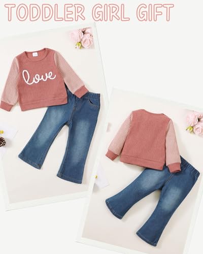 Image of Baby Toddler Girl Clothes Outfits Kids Sweatshirt Jeans Set Denim Pants Little Girls Clothes Toddler Outfit for Girls