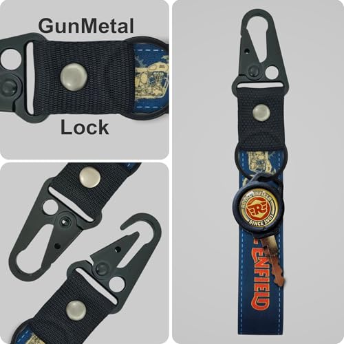 Image of SnapStrap RoyalRide Carabiner Keychain Compatible with Royal Enfield Strong Heavy-Duty Metal Clip with Fabric Key Ring Bike Accessory