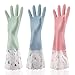 Reusable Waterproof Household Rubber Cleaning Gloves, Long Cuff, Dishwashing Gloves 3-Pairs (Medium, 3 Colors)