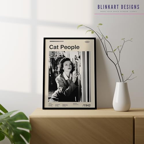 Image of BLINKART Cat People (1942) Movie Poster Frame 8x12 Inch | Premium 300 GSM Paper Wall Print | Mid Century Vintage Film Artwork for Home, Bedroom, Living Room, Office | Framed Photo Decor