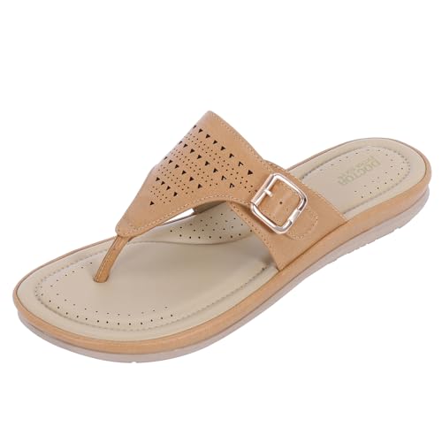 Image of DOCTOR EXTRA SOFT Women's Memory Foam Flat Slippers /Flip-Flops Stylish Casual Comfortable Diabetic Orthopedic Lightweight Slip-On Sandals with Adjustable Buckle for Women & Girls D-609