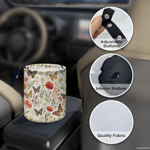 Image of Floral Daisy Butterfly Car Trash Can Garbage Bin Universal Hanging Cars Garbage Can Cars Interior Accessories Fit Most Vehicle SUV Truck