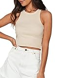 KAMISSY Cotton Rib-Knit Racerback Basic Tank Tops for Women Girls Sleeveless Vest Binding Y2k Crop Tank Top Apricot M