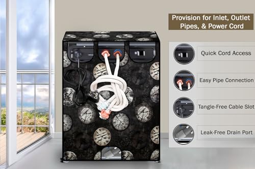 Image of Stylista Waterproof Front Load Washing Machine Cover Compatible for Haier 8 kg, Analog Pattern Black