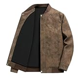 Veste en cuir à col de baseball pour homme en daim décontracté pour homme, marron, L