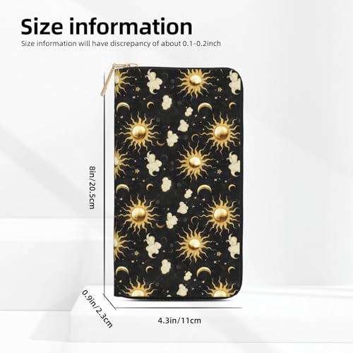 Leather Thin Slim Wallets for Women & Men - Black and Gold Sky Sun Print Card Wallet Holder with Zipper2