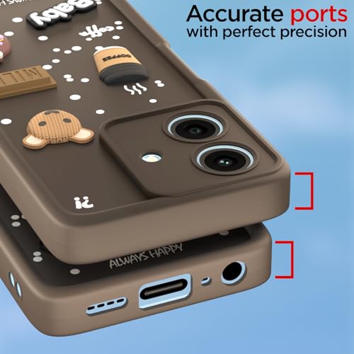 Image of Pikkme Bumper Case for Realme Narzo N61 / Realme C61 4G | Cute Fun Cartoon 3D Bear Silicone Full Body Protection Back Cover (Brown)