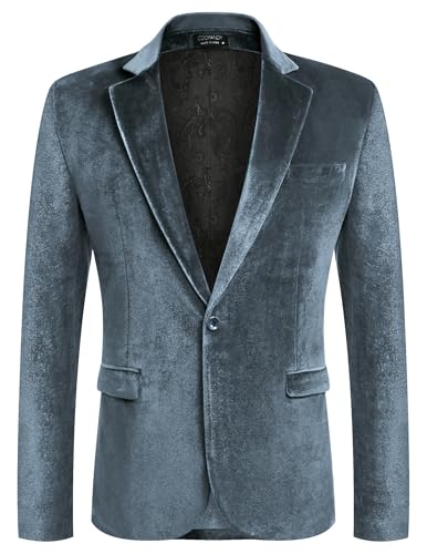 Image of COOFANDY Men's Velvet Blazer Notched Lapel Velour Suit Jacket One Button Tuxedo Jackets for Wedding Prom Party Dinner
