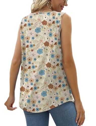 Image of Saloogoe Summer Tank Tops for Women Loose Fit Pleated Square Neck Sleeveless Tops Curved Hem Flowy