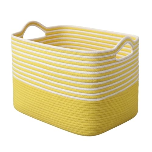 Image of Large Storage Basket, Woven Blanket Basket, Toy Basket with Handle, Laundry Hamper for Living Room, Nursery, Bedroom- 20x15x12 (LXWXH) (yellow mix)