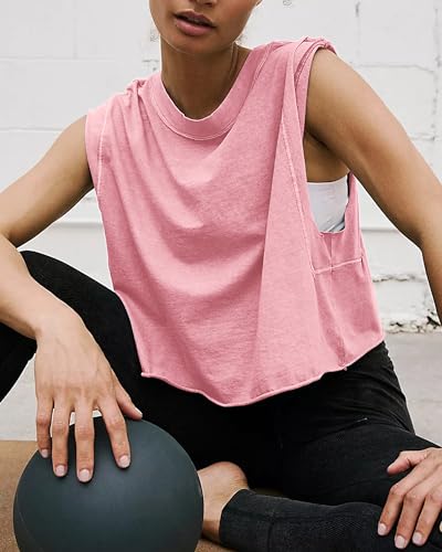 Image of HUGOOME Women Workout Tank Tops Oversized Crop Sleeveless Tee Loose Fit Boxy Basic Yoga Active Summer T Shirts Gym 2026
