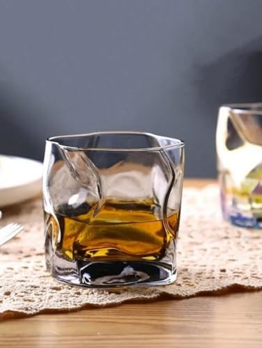 Image of foresta 300 ml Crumple Paper Style Whisky Glass, Set of 2, Whisky Tumbler, Drinking Bourbon, Clear Wine Glass, for Bar, Pub, Club, Restaurant, Home Use, Summer Drinkware Accessories (2)