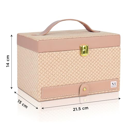 NFI essentials Makeup Organizer Box Cosmetic Vanity Box for Women Wedding Bridal Jewellery Storage with Tray Makeup Trousseau Kit Box (Pink) 4 41yjIQgLiJL