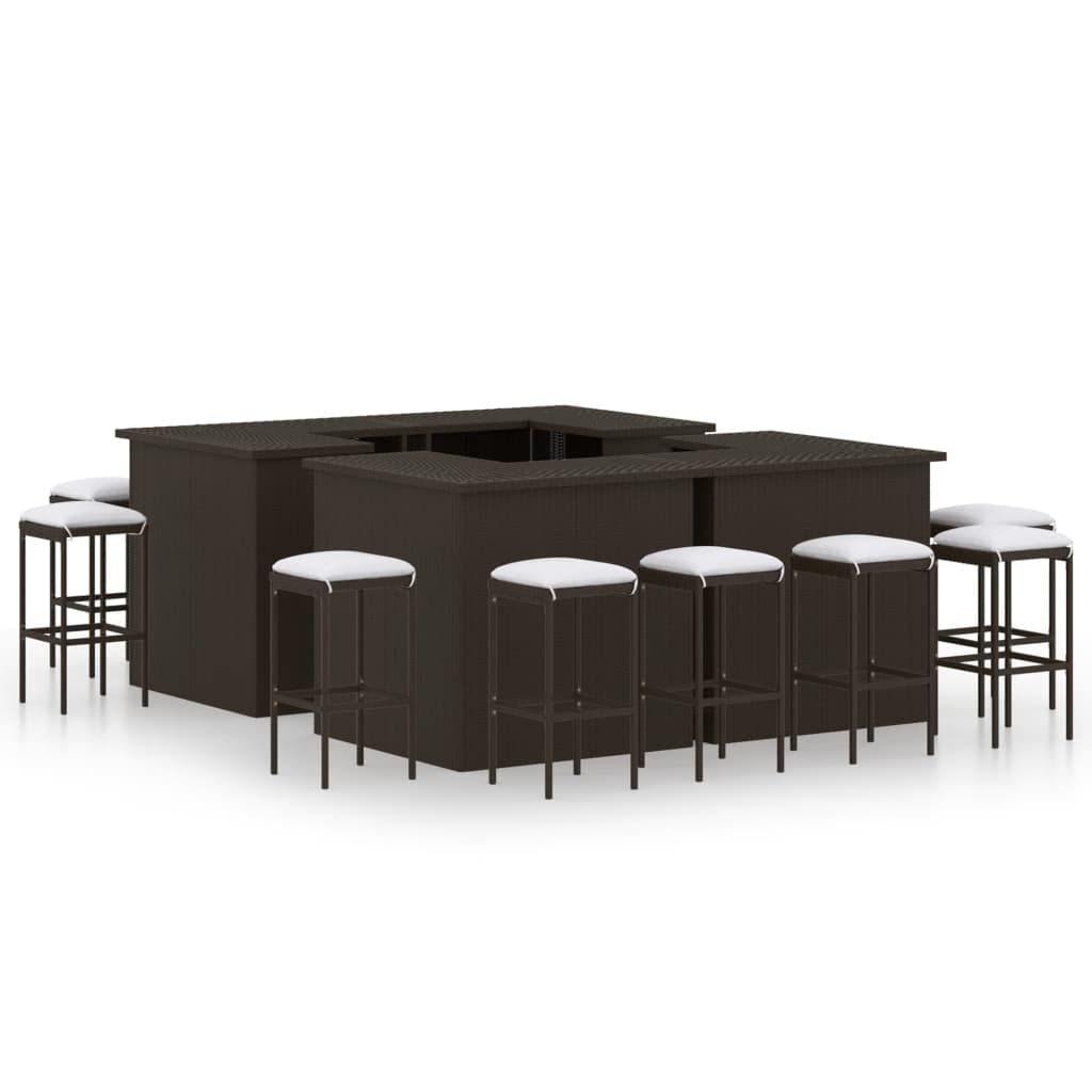 SKM Meuble de Bar de Jardin 16pcs et Coussins Résine tressée Marron-164.4KG