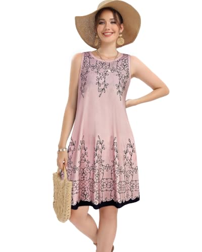 Image of elescat Women's Summer Dresses Casual Sleeveless Loose Sundress with Pocket